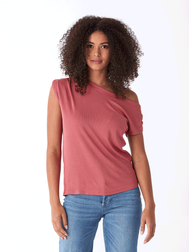 Leoni Off-Shoulder Feather Rib Top Womens Tops Short Threads 4 Thought