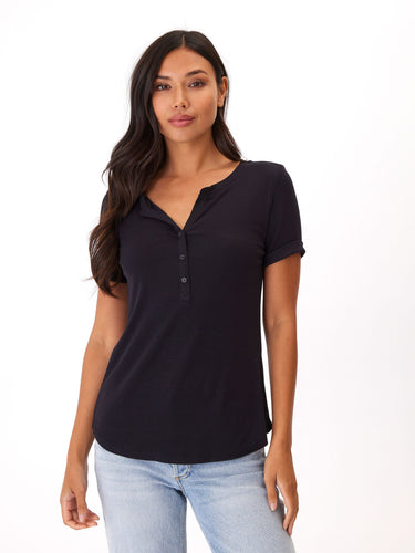 Akia Feather Rib Henley Tee Womens Tops Short Threads 4 Thought