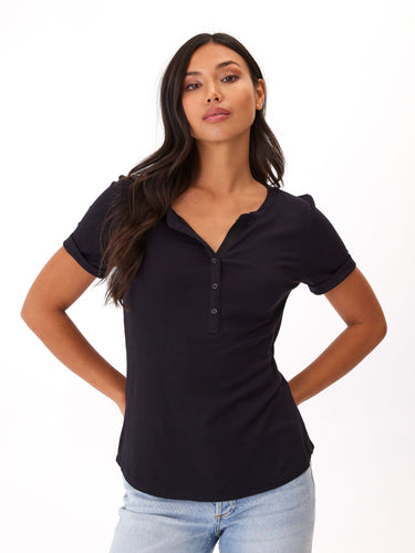 Akia Feather Rib Henley Tee Womens Tops Short Threads 4 Thought