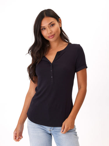 Akia Feather Rib Henley Tee Womens Tops Short Threads 4 Thought