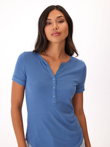 Akia Feather Rib Henley Tee Womens Tops Short Threads 4 Thought