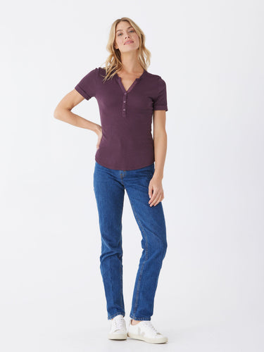 Akia Feather Rib Henley Tee Womens Tops Short Tee Threads 4 Thought