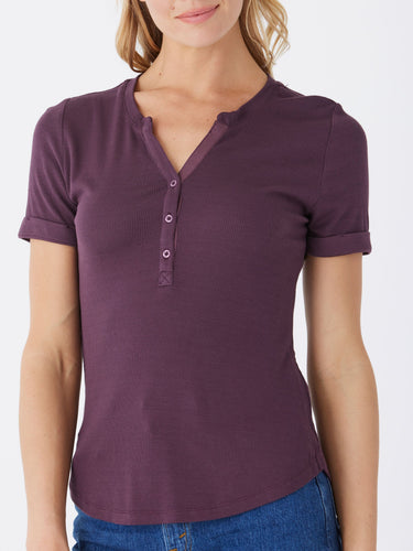 Akia Feather Rib Henley Tee Womens Tops Short Tee Threads 4 Thought