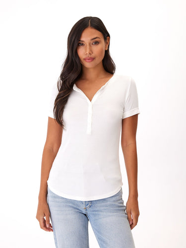 Akia Feather Rib Henley Tee Womens Tops Short Threads 4 Thought