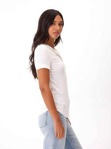 Akia Feather Rib Henley Tee Womens Tops Short Threads 4 Thought
