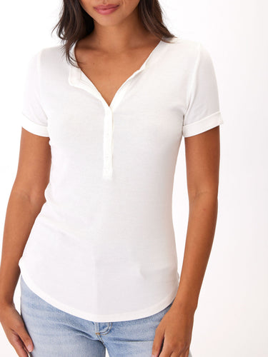 Akia Feather Rib Henley Tee Womens Tops Short Threads 4 Thought