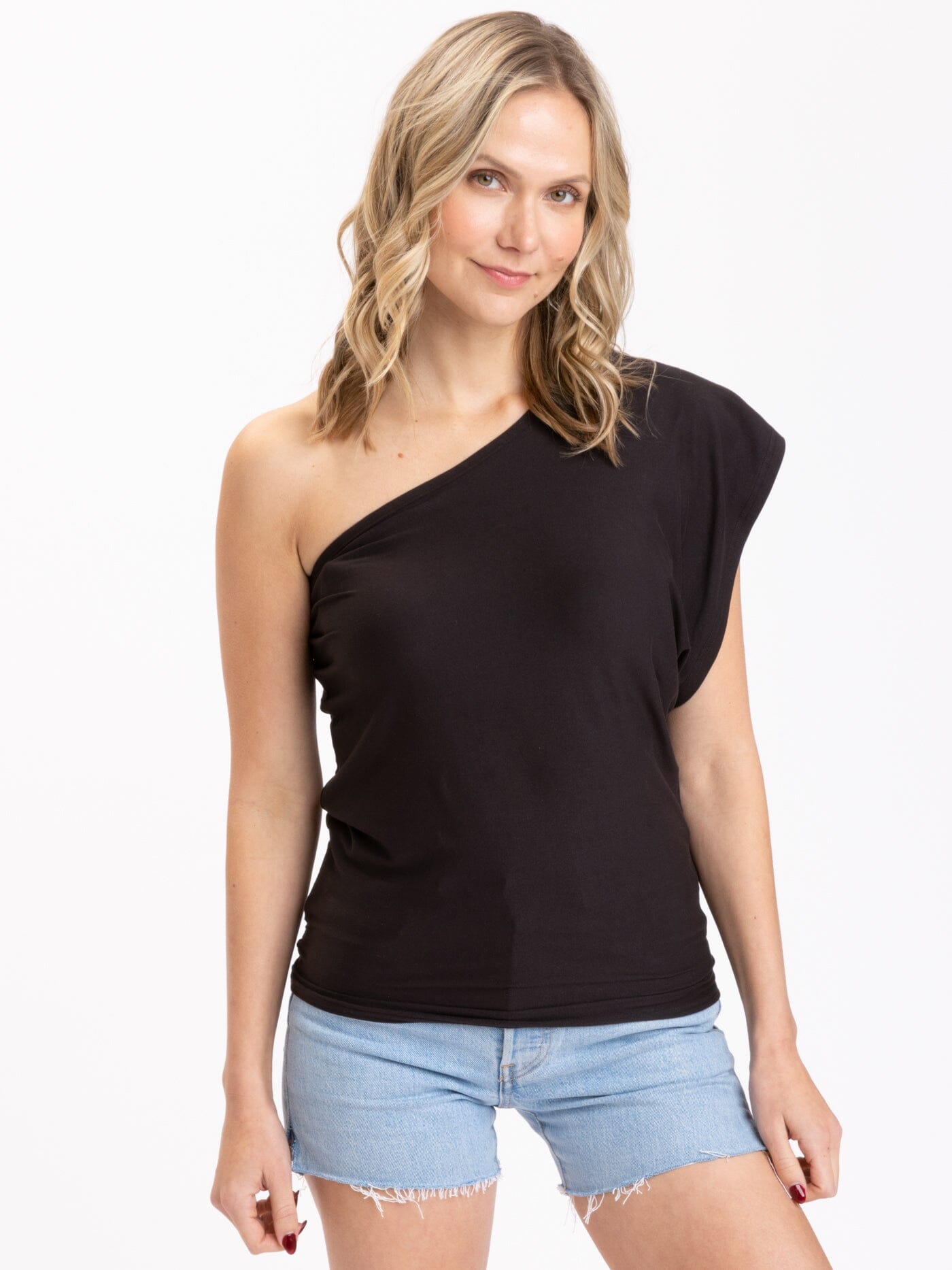 Shivani Luxe Jersey One-Shoulder Top Womens Tops Short Threads 4 Thought 