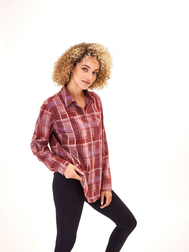 Kandyce Knit Fleece Button Front Shirt Womens Tops Long Threads 4 Thought