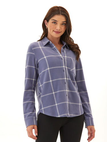 Kandyce Prairie Plaid Knit Fleece Button-Up Womens Tops Long Shirt Threads 4 Thought