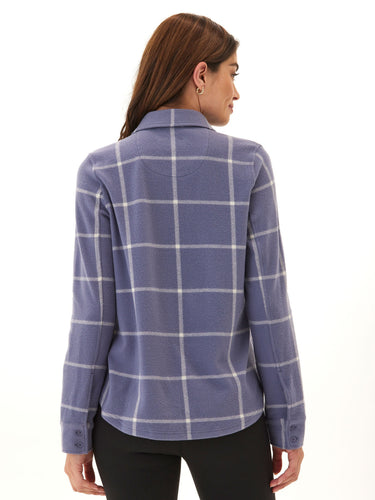 Kandyce Prairie Plaid Knit Fleece Button-Up Womens Tops Long Shirt Threads 4 Thought