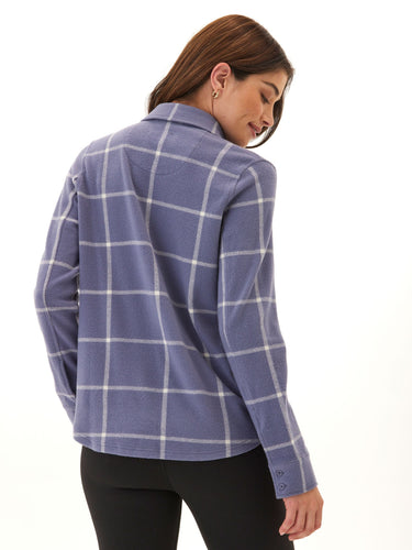 Kandyce Prairie Plaid Knit Fleece Button-Up Womens Tops Long Shirt Threads 4 Thought