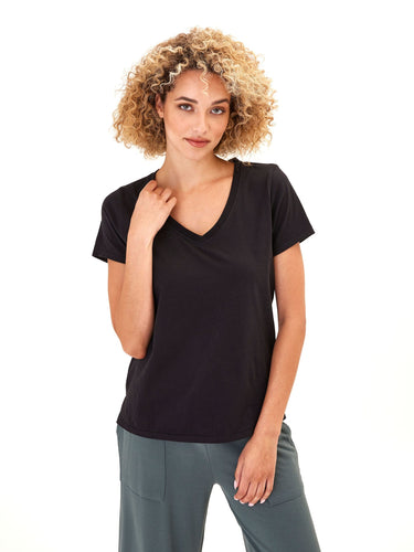Pattie Classic Jersey V-Neck Tee Womens Tops Short Threads 4 Thought