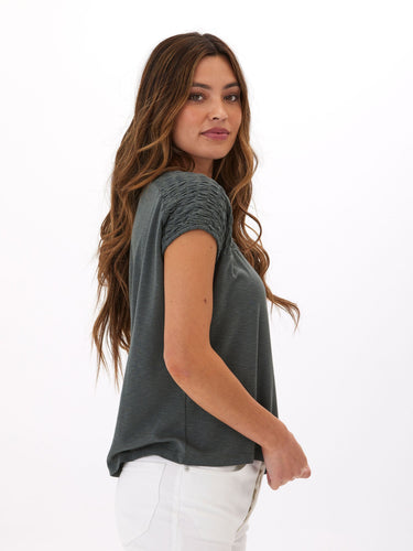 Karolina Textured Slub Jersey Smocked Top Womens Tops Short Threads 4 Thought