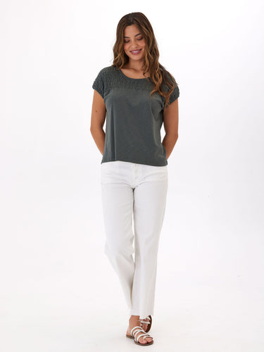 Karolina Textured Slub Jersey Smocked Top Womens Tops Short Threads 4 Thought