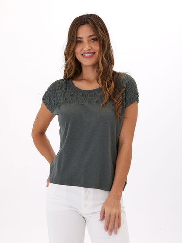 Karolina Textured Slub Jersey Smocked Top Womens Tops Short Threads 4 Thought
