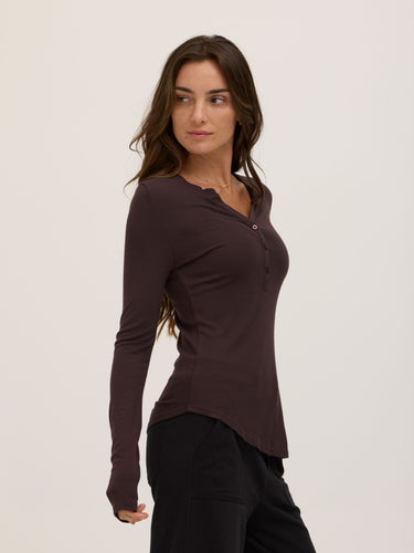 Akia Feather Rib Long Sleeve Henley Womens Tops Long Shirt Threads 4 Thought