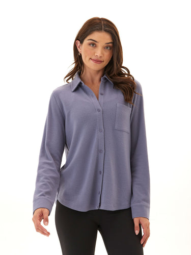 Kandyce Solid Knit Fleece Button-Up Womens Tops Long Shirt Threads 4 Thought
