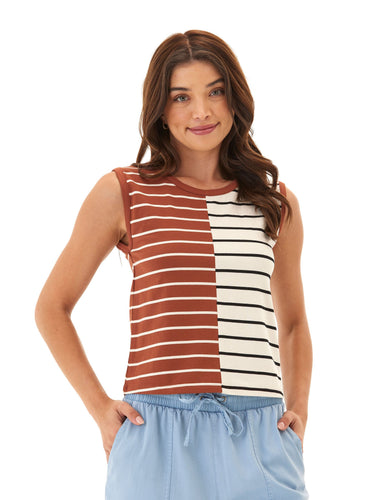 Emilia Caribbean Stripe Eco Jersey Crew Tank Womens Tops Tanks Threads 4 Thought
