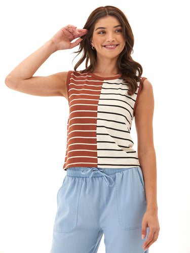 Emilia Caribbean Stripe Eco Jersey Crew Tank Womens Tops Tanks Threads 4 Thought