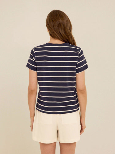 Maxine Stripe Eco Jersey V-Neck Tee Womens Tops Short Shirt Threads 4 Thought