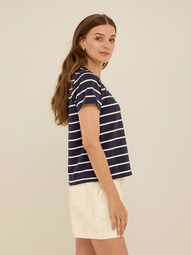 Maxine Stripe Eco Jersey V-Neck Tee Womens Tops Short Shirt Threads 4 Thought