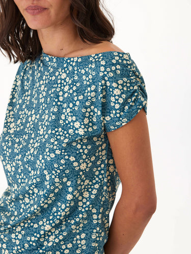 Leoni Micro Bloom Print Off-Shoulder Luxe Jersey Top Threads 4 Thought