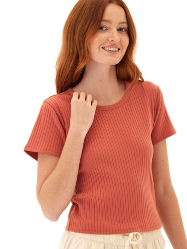 Felicia Organic Rib Scoop Neck Tee Womens Tops Short Tee Threads 4 Thought