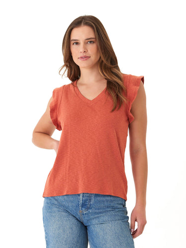 Marley Textured Slub Jersey Flutter Sleeve Top Womens Tops Short Shirt Threads 4 Thought