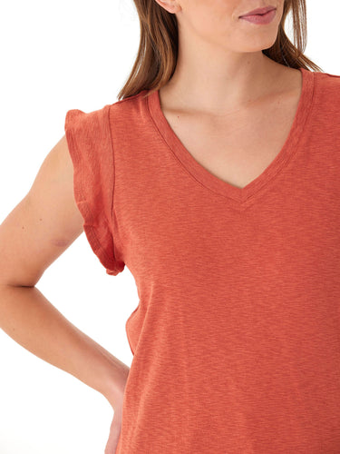 Marley Textured Slub Jersey Flutter Sleeve Top Womens Tops Short Shirt Threads 4 Thought
