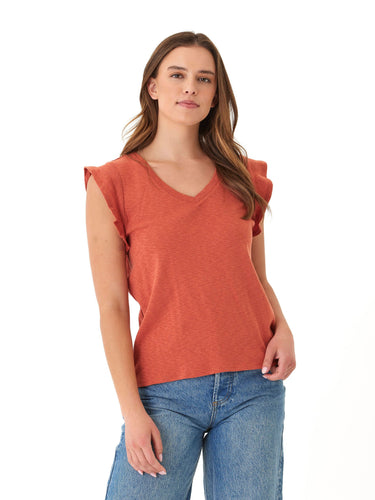 Marley Textured Slub Jersey Flutter Sleeve Top Womens Tops Short Shirt Threads 4 Thought