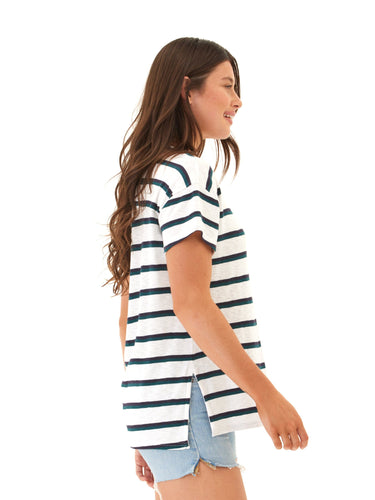 Vera Galapagos Stripe Textured Slub Jersey V-Neck Top Threads 4 Thought