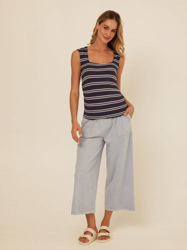Brynlee Barbados Stripe Feather Rib Ruched Top Womens Tops Tanks Threads 4 Thought