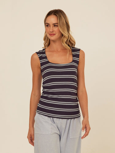 Brynlee Barbados Stripe Feather Rib Ruched Top Womens Tops Tanks Threads 4 Thought