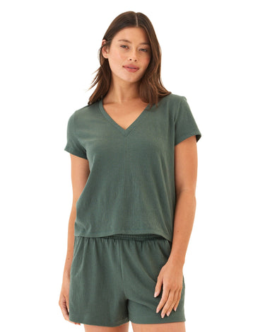 Aylani Smocked Jersey V-Neck Top Threads 4 Thought