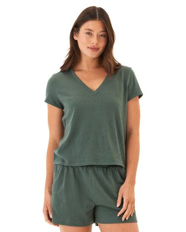 Aylani Smocked Jersey V-Neck Top Threads 4 Thought