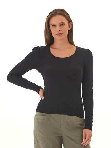 Nimia Feather Rib Puff Shoulder Top Threads 4 Thought