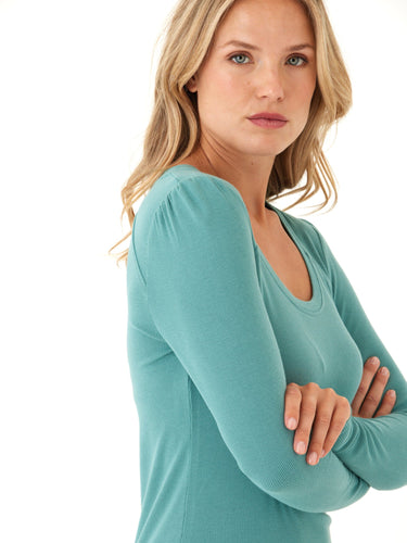Nimia Feather Rib Puff Shoulder Top Womens Tops Long Shirt Threads 4 Thought