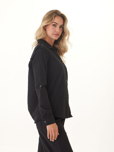 Kalynn Cotton Blend Terry Button-Down Womens Tops Long Shirt Threads 4 Thought