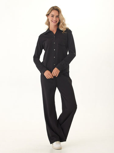 Kalynn Cotton Blend Terry Button-Down Womens Tops Long Shirt Threads 4 Thought
