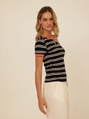 Arleen Barbados Stripe Feather Rib Ringer Tee Womens Tops Short Tee Threads 4 Thought