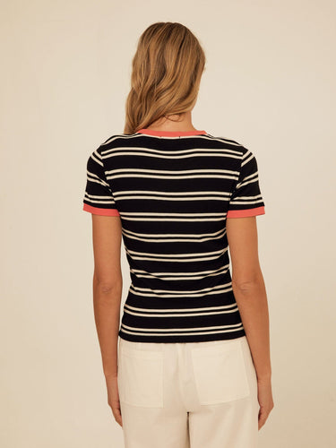 Arleen Barbados Stripe Feather Rib Ringer Tee Womens Tops Short Tee Threads 4 Thought