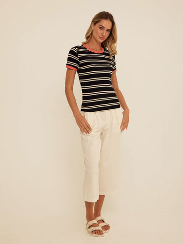 Arleen Barbados Stripe Feather Rib Ringer Tee Womens Tops Short Tee Threads 4 Thought