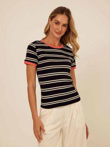 Arleen Barbados Stripe Feather Rib Ringer Tee Womens Tops Short Tee Threads 4 Thought