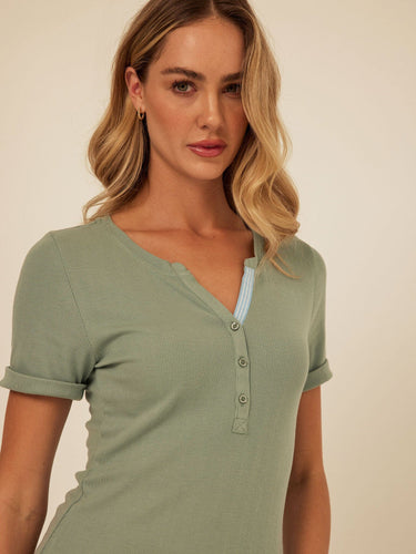 Akia Feather Rib Trim Detail Henley Tee Womens Tops Short Shirt Threads 4 Thought