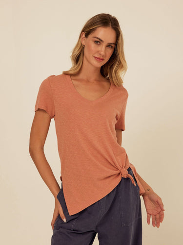 Norma Textured Slub Jersey Knotted Tee Womens Tops Short Tee Threads 4 Thought