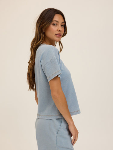 Emily Denim Terry Tee Womens Tops Short Shirt Threads 4 Thought