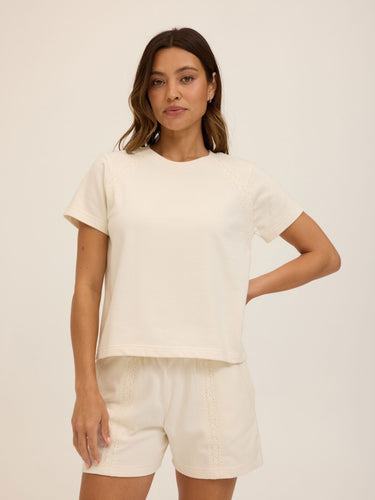 Keilani Cotton Terry Lace Mix Tee Womens Tops Short Shirt Threads 4 Thought