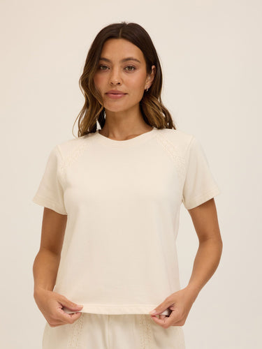 Keilani Cotton Terry Lace Mix Tee Womens Tops Short Shirt Threads 4 Thought