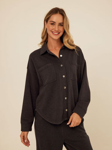 Blaire Mineral Wash Fleece Button-Down Womens Tops Long Shirt Threads 4 Thought