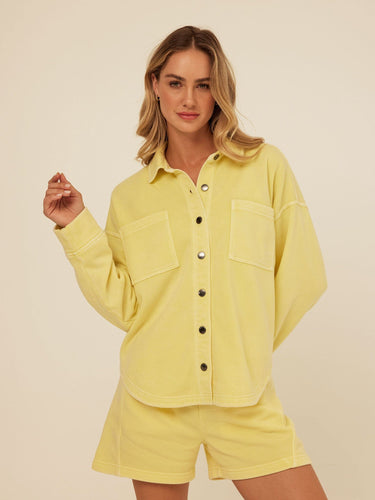 Blaire Mineral Wash Fleece Button-Down Womens Tops Long Shirt Threads 4 Thought